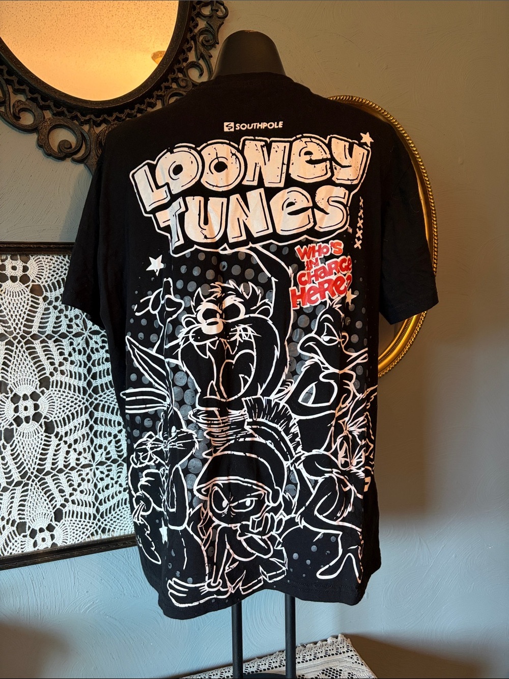 South Pole Black Looney Tunes Graphic Tee with White & Red Accents